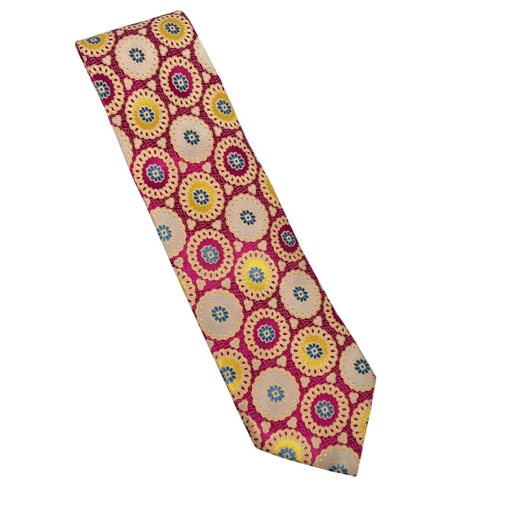 The Big Knot by Steven Land Silk Blend Pink Yellow Blue‎ Floral Pattern Men Tie